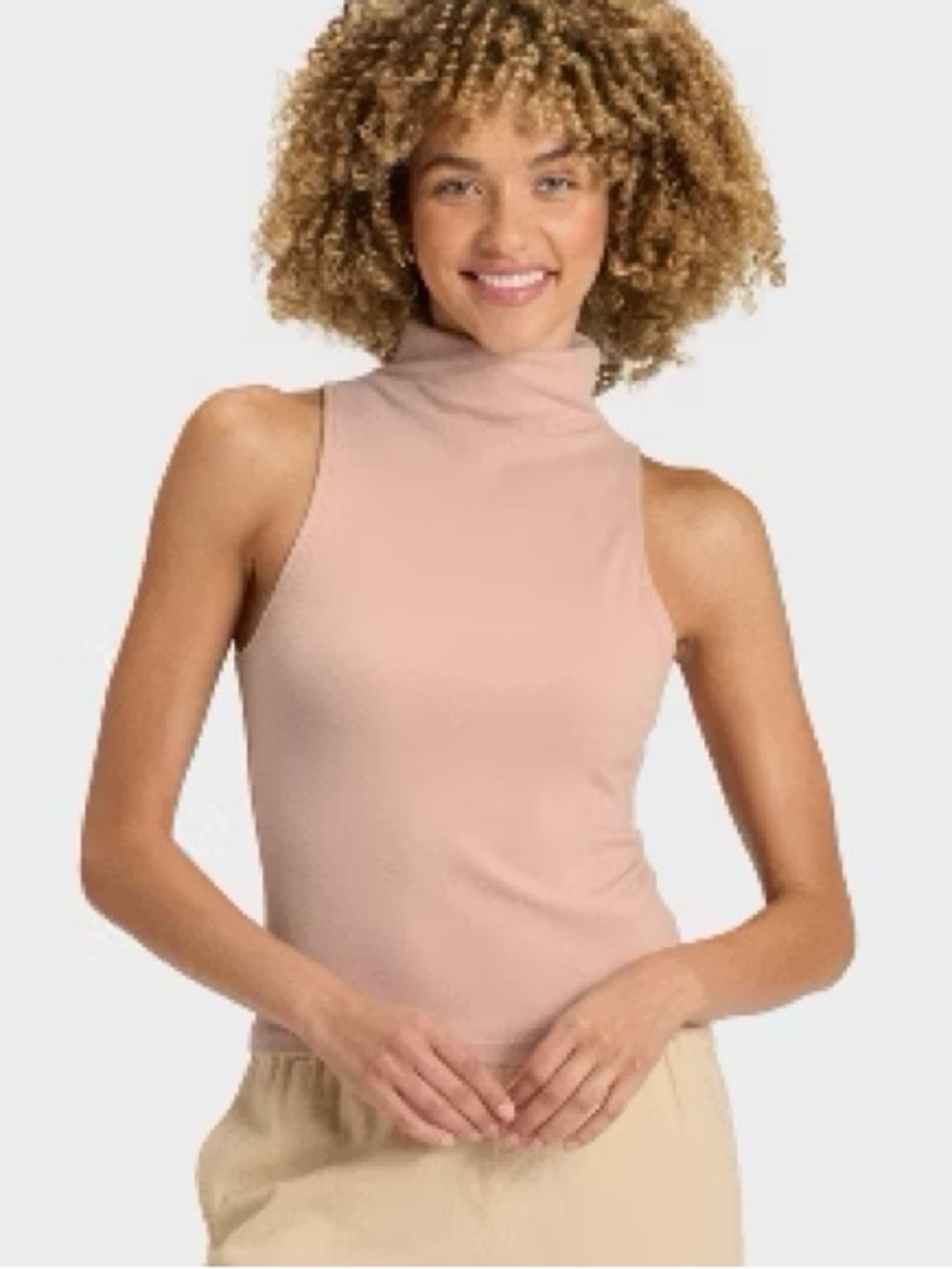NWT a new day Brushed Microfleece Sleeveless Mock Neck Tank in Light Pink
